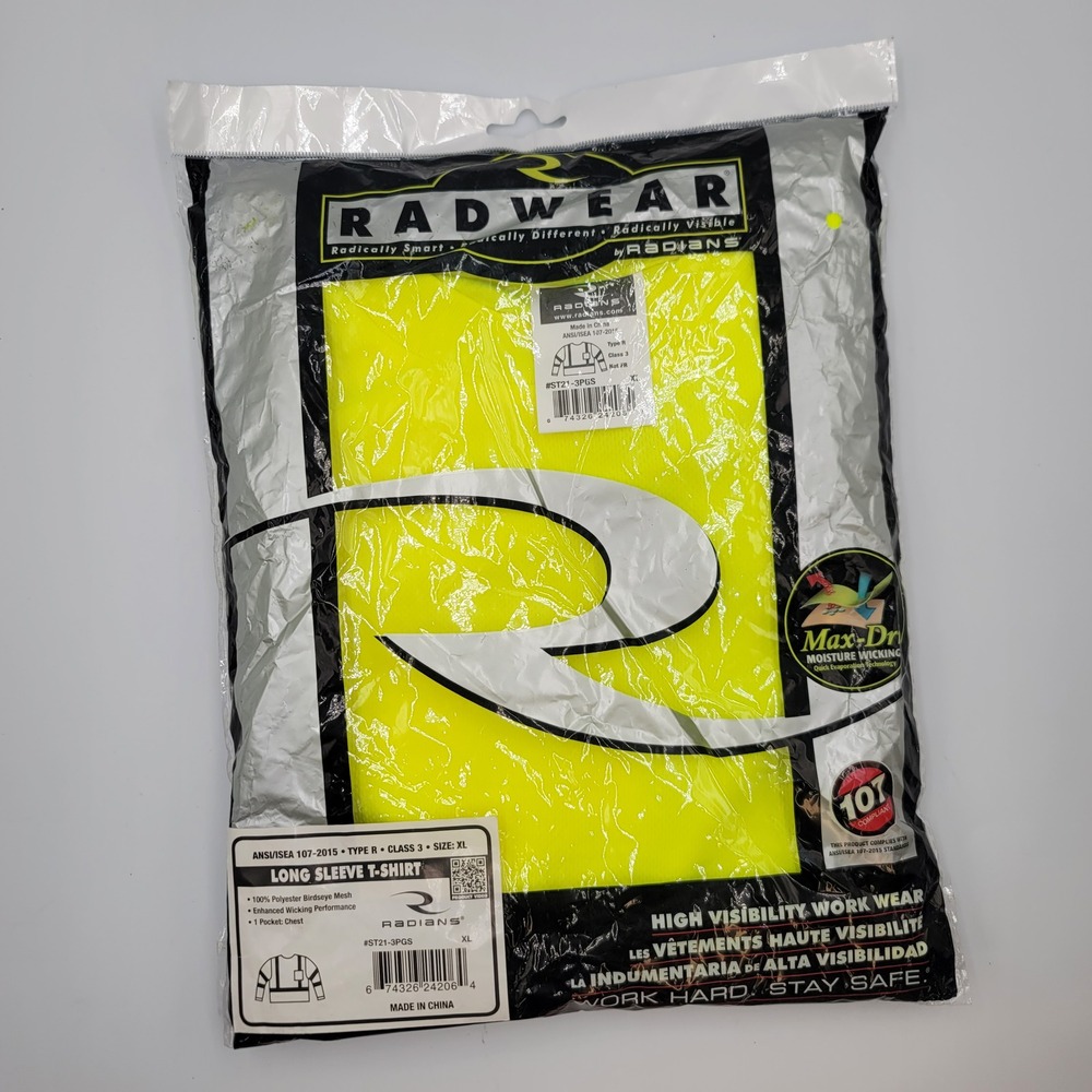 Radians Radwear ST21-3PGS Mens XL Hi-Viz Yellow Class 3 Long Sleeve Safety Shirt